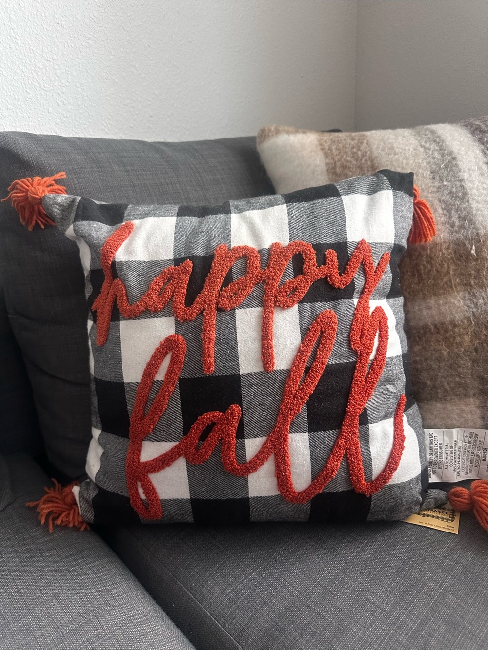 Happy Fall Buffalo Check Decorative Pillow in Orange and Black Hobby Lobby